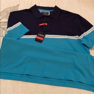 Men’s Lt and Dark Blue Chaps striped polo shirt LG